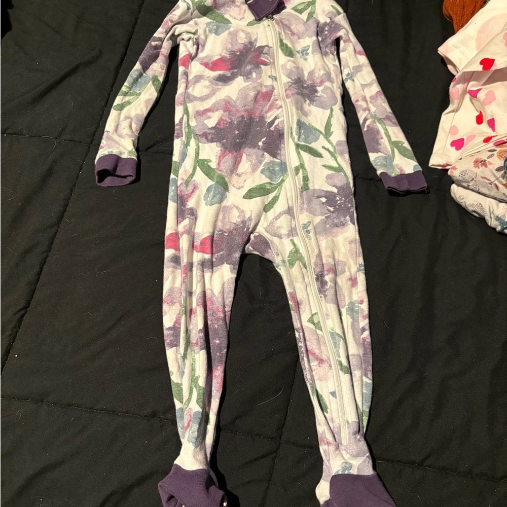 Floral Kids Footie with Purple Accents